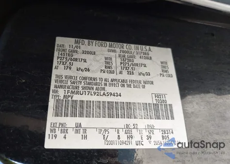 2002 Ford Expedition Eddie Bauer from USA, damaged, VIN 1FMRU17L92LA59434